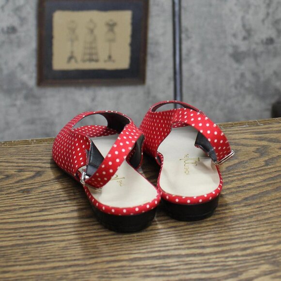 The Tog Shop Womens Vintage Open Toe Flats with Strap Red White Polka Dot 6M - Picture 5 of 7